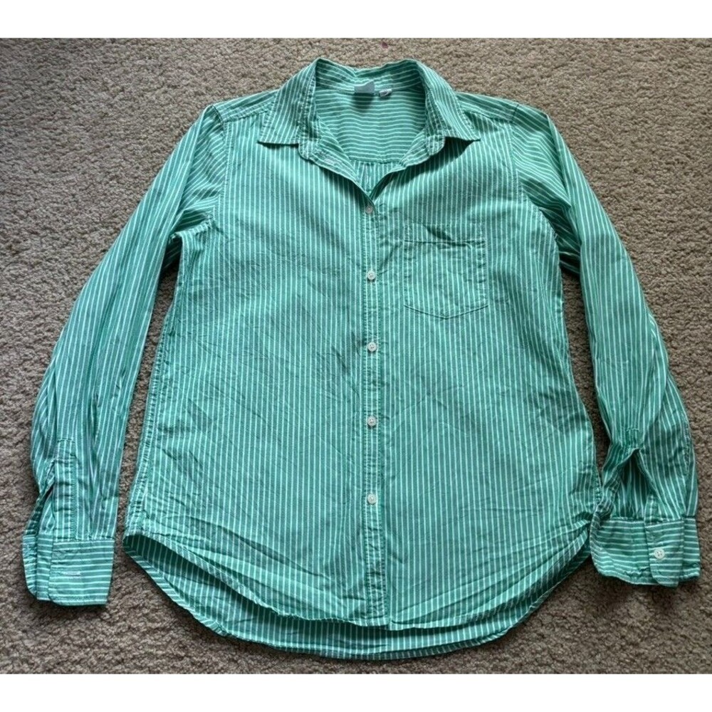 GAP Womens XS Green Striped Button-Down Classic Casual Preppy